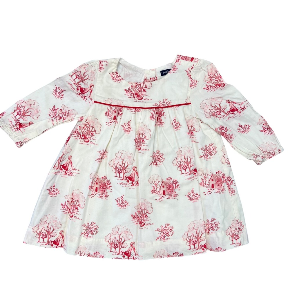 BabyGap Girls Ivory Red Toile Forest Fox Print Cotton Dress 6-12 Months 557081